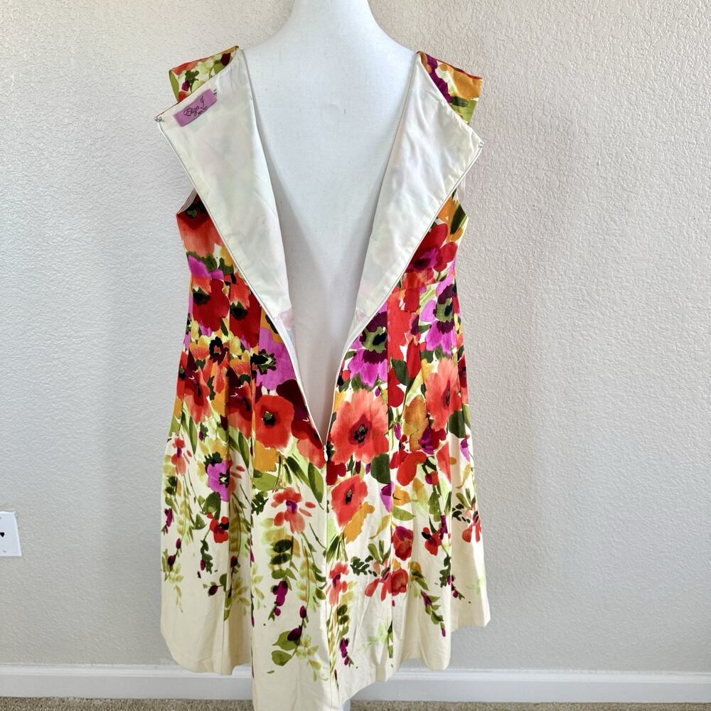 ELIZA J Sz 14 W Womens A-line Floral Pink Orange Sleeveless Summer Spring Dress - Picture 8 of 14